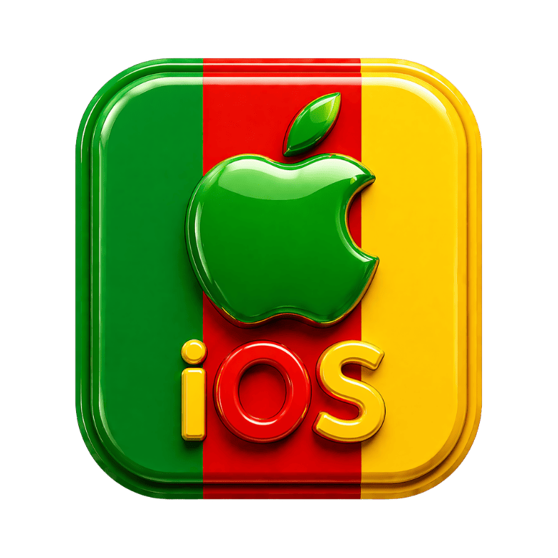 logo iOS avec symbole Apple illustrant télécharger melbet pour iphone au cameroun