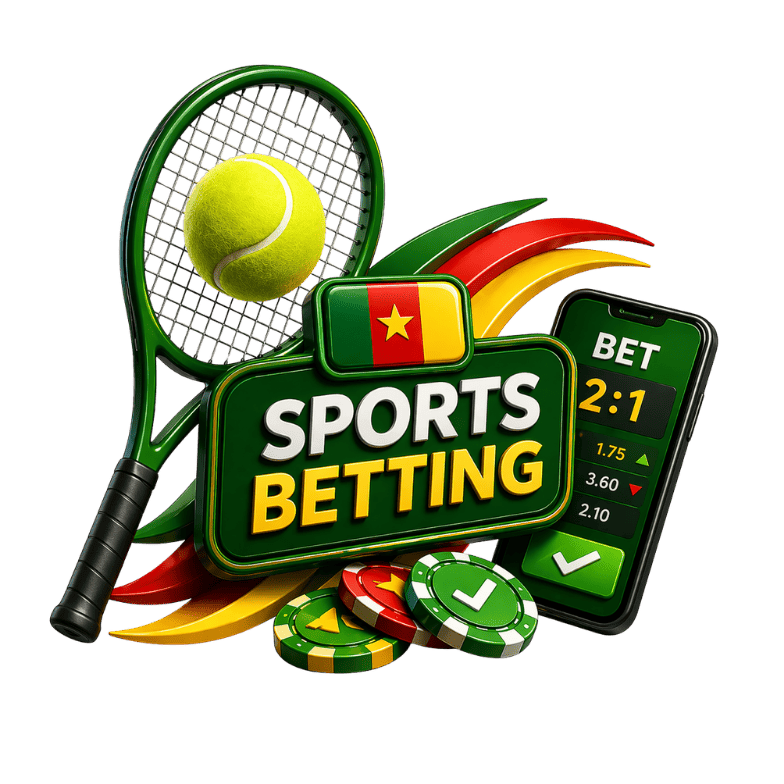 visuel Melbet sports betting avec raquette de tennis, ballon de football et smartphone, pour télécharger melbet apk cameroun