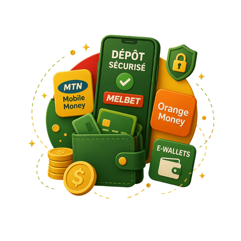 Illustration dépôt Melbet Cameroun avec mobile money et e-wallets pour paris sportifs en ligne