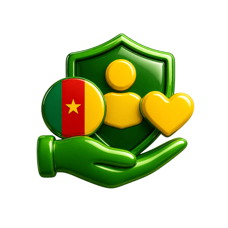 Main protégeant un utilisateur avec drapeau du Cameroun illustrant la sécurité et melbet inscription sécurisée