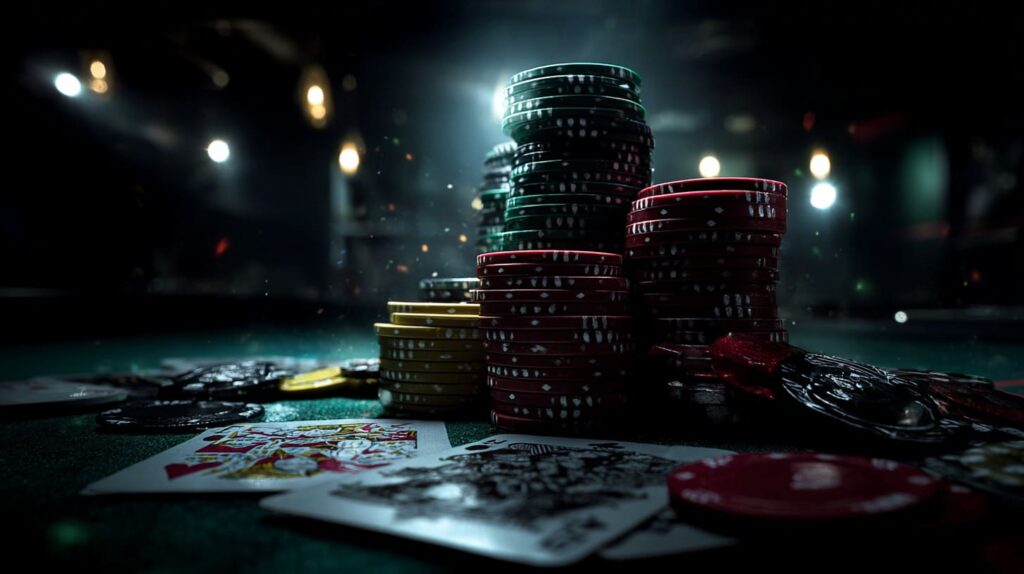 Melbet casino en ligne avec jetons et cartes sur table de jeu