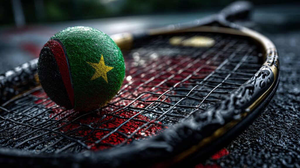 Application Melbet paris tennis en ligne au Cameroun avec balle et raquette sur terrain