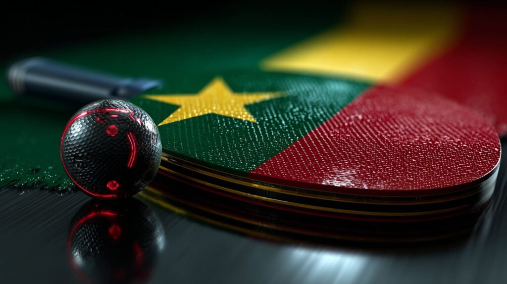 Balle sportive sur fond du drapeau du Cameroun symbolisant melbet login et l’accès au compte en ligne